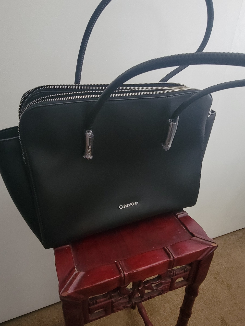 Calvin Klein Black Double-Zip Satchel Tote